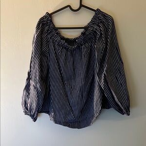 A New Day Black and Gray off the shoulder Ruched 3/4 Sleeve Blouse